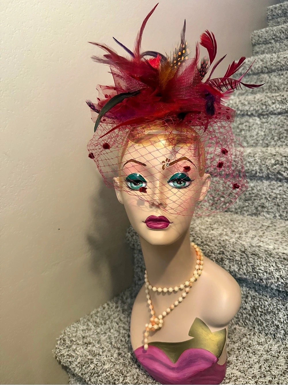 Feather Fascinator Hat in Red